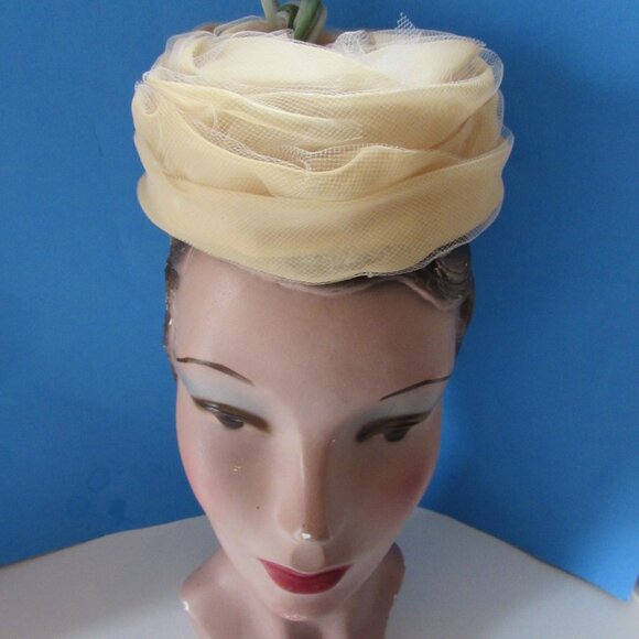 Vintage Little Topper Hat Pleated Organdy Dangling Blossoms